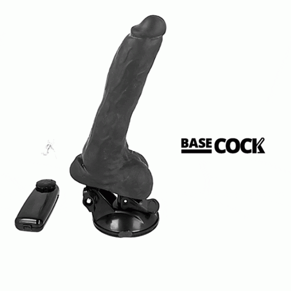 BASECOCK - REALISTIC BLACK REMOTE CONTROL VIBRATOR WITH TESTICLES 20 CM 2