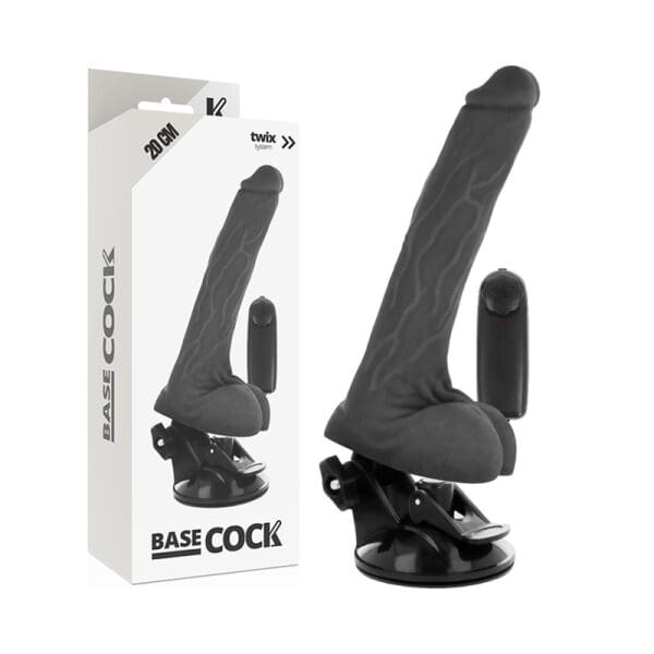 BASECOCK - REALISTIC BLACK REMOTE CONTROL VIBRATOR WITH TESTICLES 20 CM 3