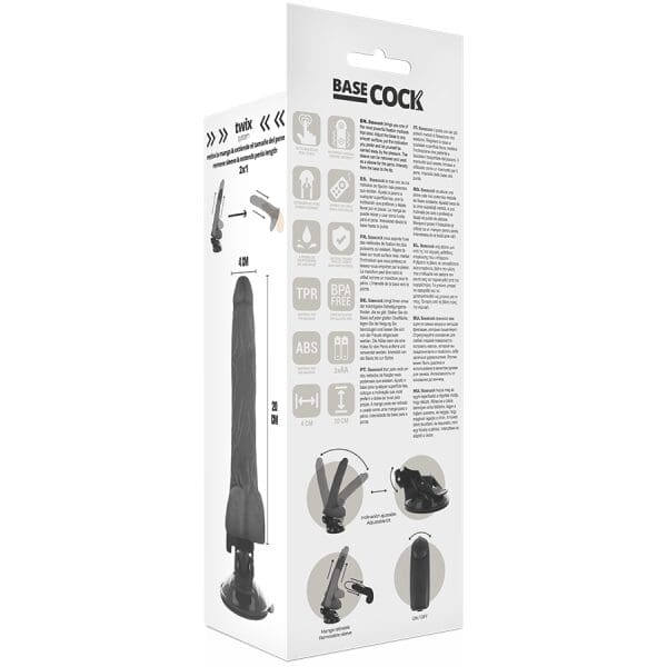 BASECOCK - REALISTIC BLACK REMOTE CONTROL VIBRATOR WITH TESTICLES 20 CM 6