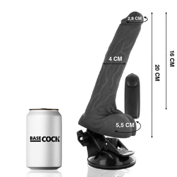 BASECOCK - REALISTIC BLACK REMOTE CONTROL VIBRATOR WITH TESTICLES 20 CM