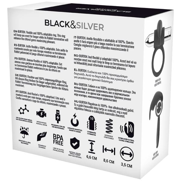 BLACK&SILVER - BURTON RECHARGEABLE RING 10 VIBRATION MODES 3