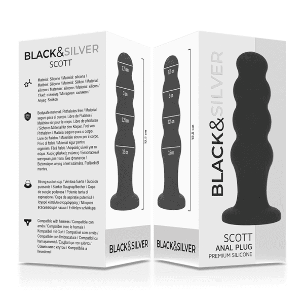 BLACK&SILVER - SCOTT PREMIUM SILICONE ANAL PLUG BLACK 6