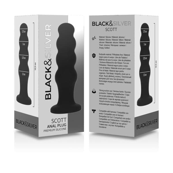 BLACK&SILVER - SCOTT PREMIUM SILICONE ANAL PLUG BLACK 7