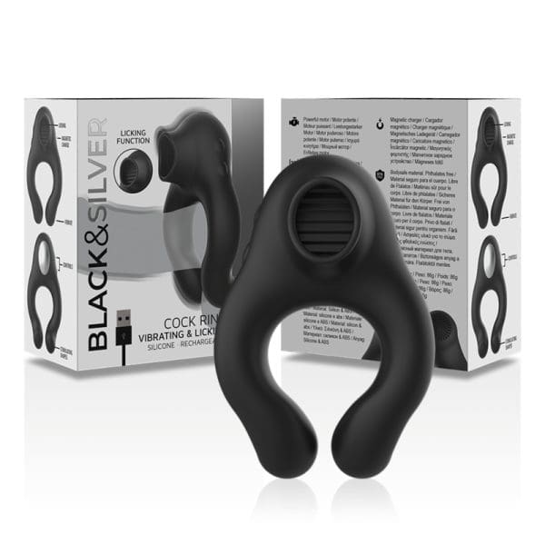 BLACK&SILVER - SILICONE VIBRATOR RING 3 MOTORS RECHARGEABLE BLACK 6