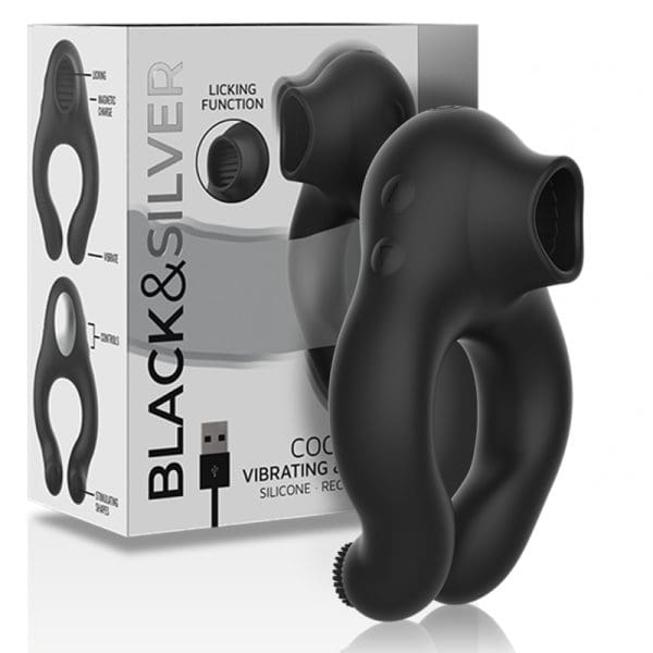 BLACK&SILVER - SILICONE VIBRATOR RING 3 MOTORS RECHARGEABLE BLACK 7