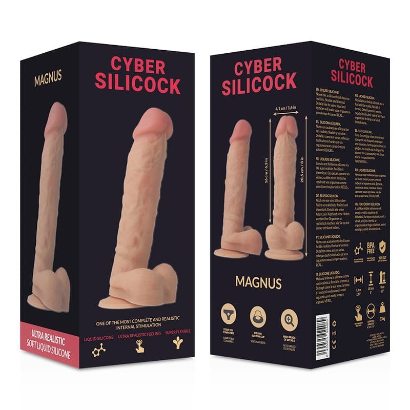 CYBER SILICOCK – STRAP-ON MAGNUS LIQUID SILICONE WITH 3 RINGS FREE 8