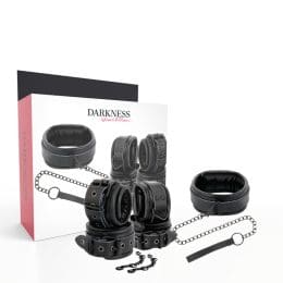 DARKNESS - BLACK LEATHER HANDCUFFS AND COLLAR 2