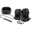 DARKNESS – BLACK LEATHER HANDCUFFS AND COLLAR