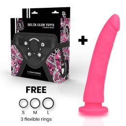 DELTA CLUB - TOYS HARNESS + DONG PINK SILICONE 20 X 4 CM 2