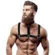 FETISH SUBMISSIVE ATTITUDE – ADJUSTABLE ECO-LEATHER CHEST HARNESS WITH NECKLACE FOR MEN