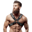 FETISH SUBMISSIVE ATTITUDE – MEN’S CROSSED CHEST ECO-LEATHER HARNESS WITH RIVETS