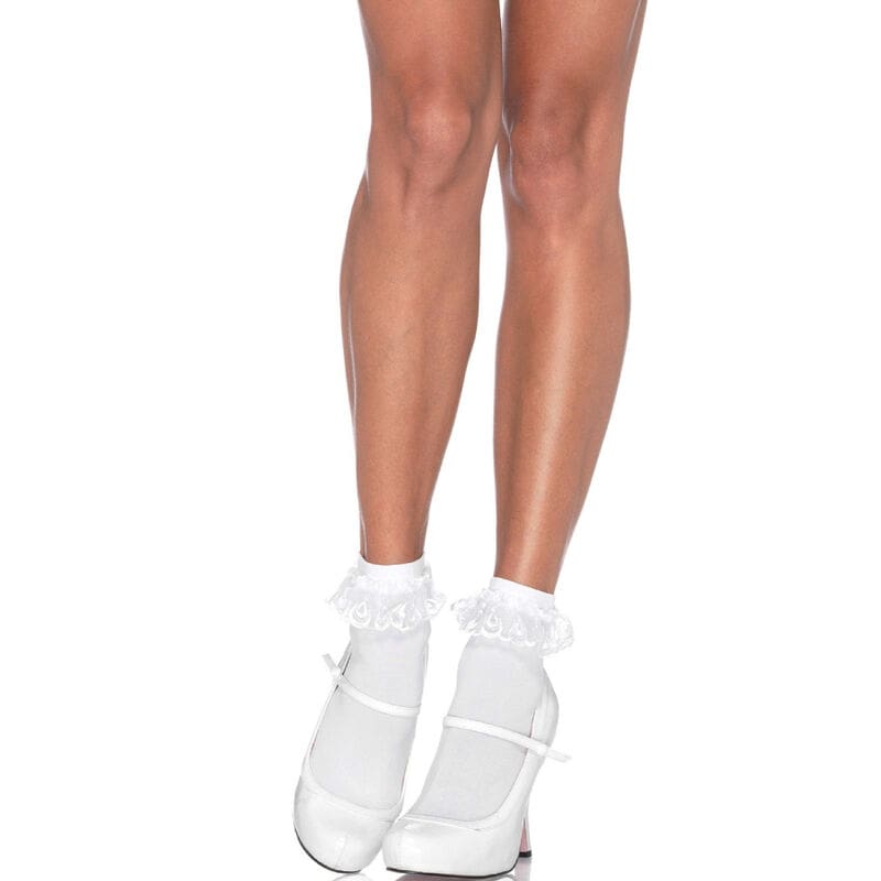LEG AVENUE – WHITE LACE RUFFLE SOCKS